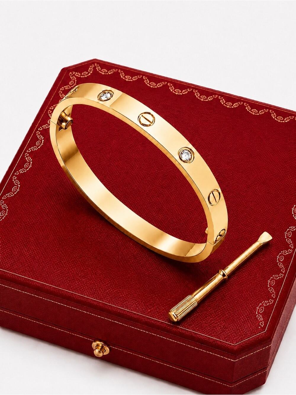 Gold Plated Screwdriver Bangle Bracelet With Stones Love